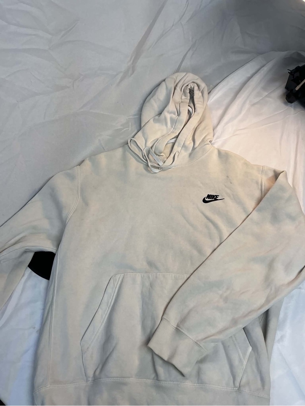 Nike Men’s Cream Crewneck Hoodie with Black Swoosh Logo